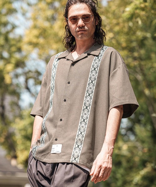 専用ですが mhs2367- Jacquard Line Tape Open Collar Shirts オープンカラー