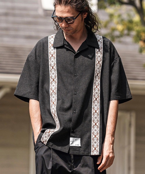 mhs2367- Jacquard Line Tape Open Collar Shirts オープン