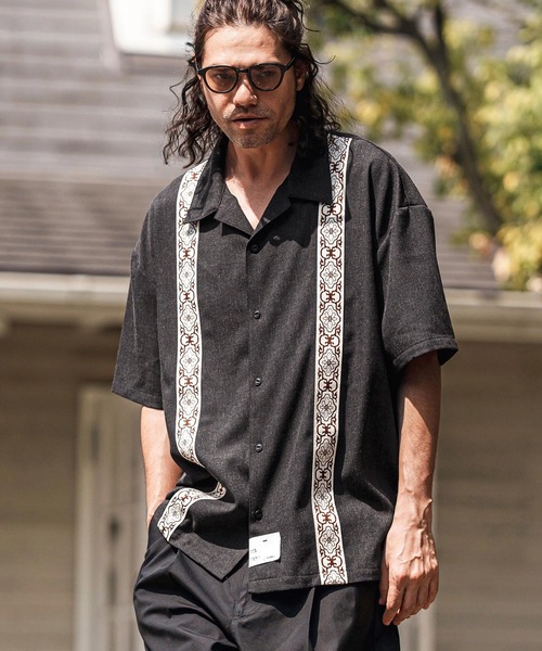 mhs2367- Jacquard Line Tape Open Collar Shirts オープンカラー