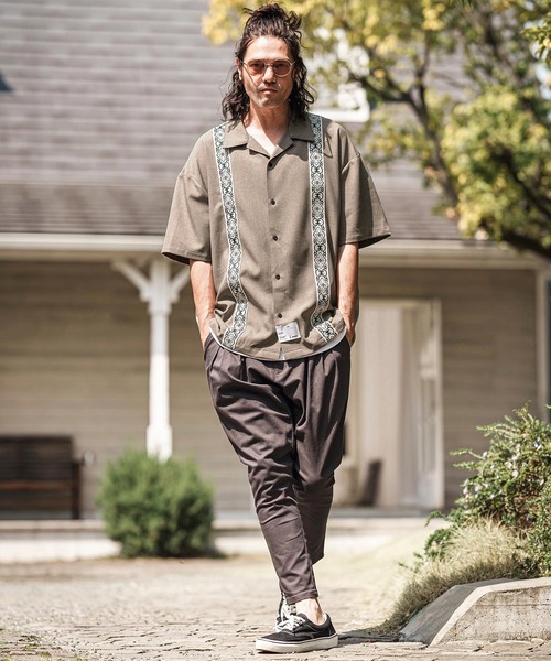 mhs2367- Jacquard Line Tape Open Collar Shirts オープンカラー