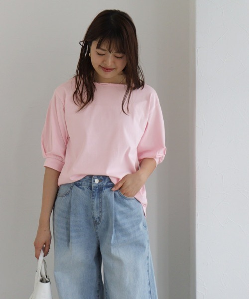 Pierrot(ピエロ)の「【イージーケア】スクエアネックパフスリーブオーバーTシャツ(Tシャツ/カットソー・レディース・チャコール/ピンク/ブラック/グレイッシュベージュ/オフホワイト・M/L)」の16枚目の写真