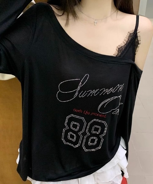春のデートに❤️タイトなワンショルダートップス ワンショルダー ニット トップス レディース 春夏秋 きれいめ