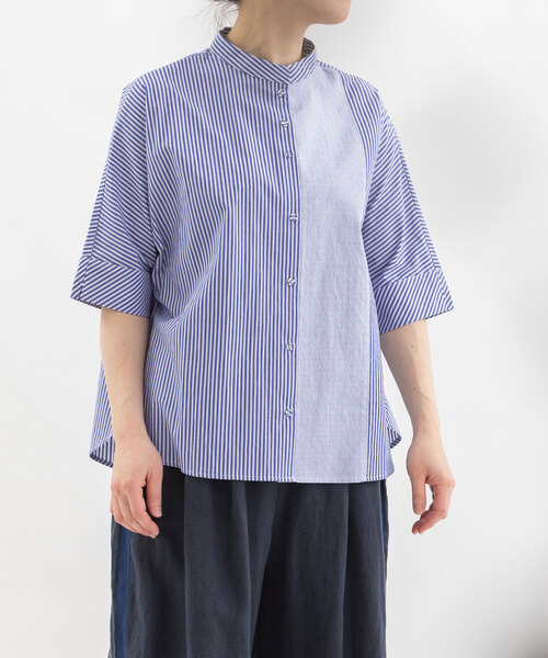 nop de nod（ノップドゥノッド）の「Cloche miscボトルネック5分袖ブラウス（シャツ/ブラウス・レディース・ブラック/オフホワイト/ブルー・M）」の3枚目の写真