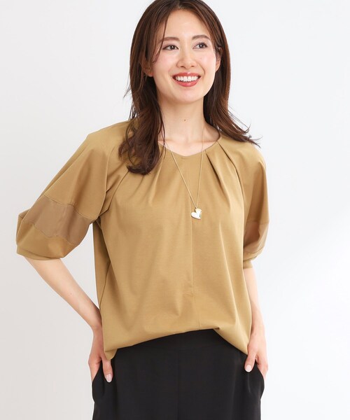Reflect（リフレクト）の「【マシンウォッシュ可】キレイめラグランスリーブジャージ（Tシャツ/カットソー・レディース・オフホワイト/レッド系1/ネイビー/ライトグリーン/キャメル・09/11/05/07/17/15 /13）」の5枚目の写真