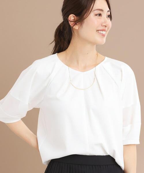 Reflect（リフレクト）の「【マシンウォッシュ可】キレイめラグランスリーブジャージ（Tシャツ/カットソー・レディース・オフホワイト/レッド系1/ネイビー/ライトグリーン/キャメル・09/11/05/07/17/15 /13）」の2枚目の写真