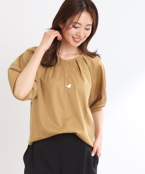 Reflect（リフレクト）の「【マシンウォッシュ可】キレイめラグランスリーブジャージ（Tシャツ/カットソー・レディース・オフホワイト/レッド系1/ネイビー/ライトグリーン/キャメル・09/11/05/07/17/15 /13）」の6枚目の写真