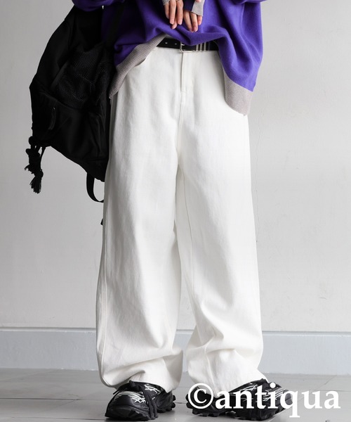 antiqua(アンティカ)の「コットンデニムワイドパンツ(デニムパンツ・レディース・ホワイト/ブラック・X-LARGE/LARGE/MEDIUM/SMALL)」の2枚目の写真