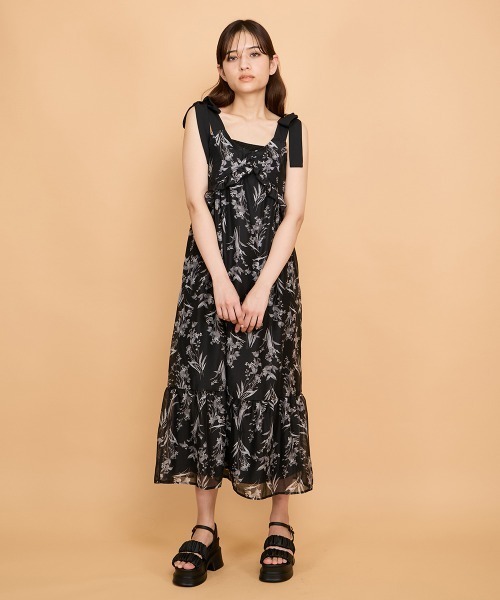 QUEENSE COURTお花柄ワンピース クイーンズコート QUEENS COURT 花柄パイピングワンピース