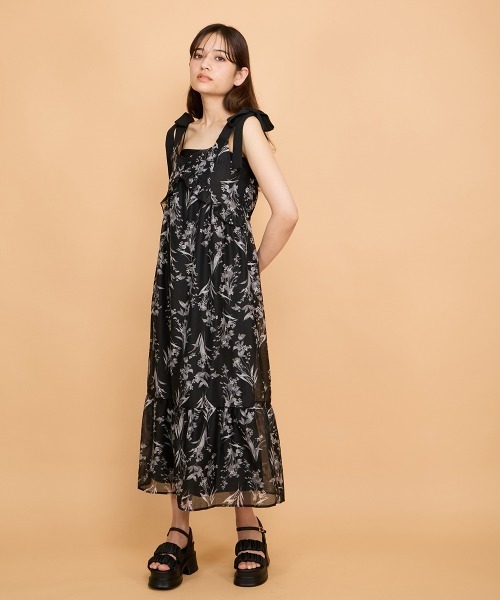 MALBON ♥ [WOMAN] Crossback woven one-piece /追跡付 セール】フラワー柄リボンショルダーワンピース≪手洗い可能