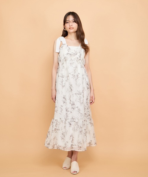 MALBON ♥ [WOMAN] Crossback woven one-piece /追跡付 セール】フラワー柄リボンショルダーワンピース≪手洗い可能