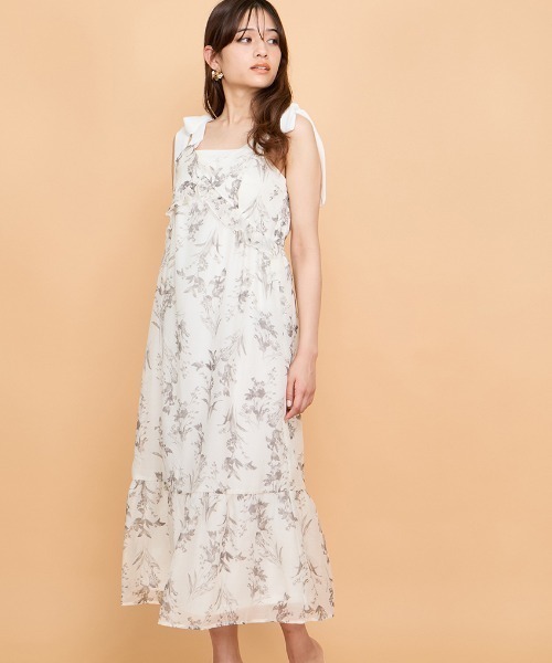 QUEENSE COURTお花柄ワンピース クイーンズコート QUEENS COURT 花柄パイピングワンピース