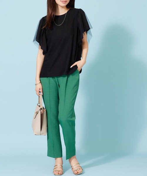 BELLUNA PLUS(ベルーナ)の「チュール使いフリル袖プルオーバー(Tシャツ/カットソー・レディース・ブラック/サックスブルー/フューシャピンク・X-LARGE/LARGE/MEDIUM)」の7枚目の写真