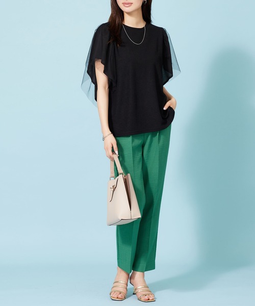 BELLUNA PLUS(ベルーナ)の「チュール使いフリル袖プルオーバー(Tシャツ/カットソー・レディース・ブラック/サックスブルー/フューシャピンク・X-LARGE/LARGE/MEDIUM)」の8枚目の写真
