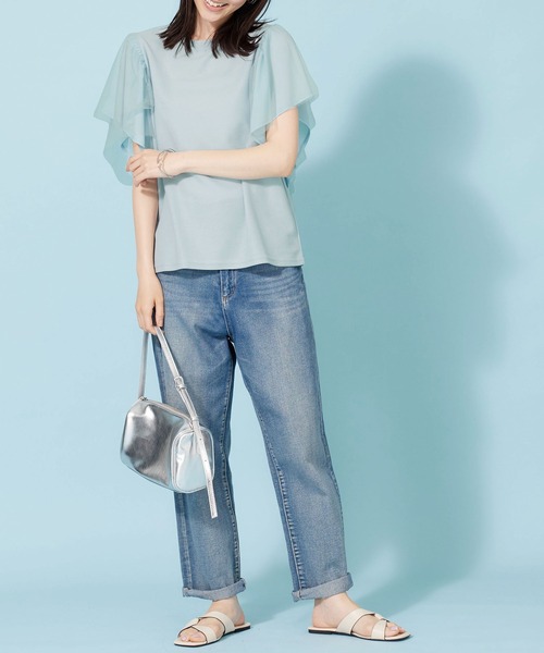 BELLUNA PLUS(ベルーナ)の「チュール使いフリル袖プルオーバー(Tシャツ/カットソー・レディース・ブラック/サックスブルー/フューシャピンク・X-LARGE/LARGE/MEDIUM)」の12枚目の写真