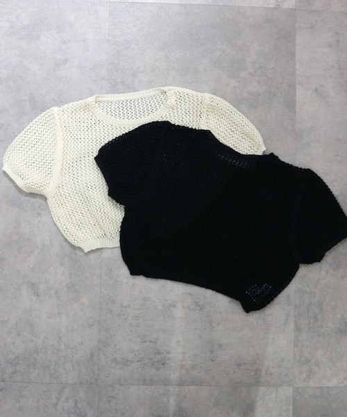 JilLA(ジルア)の「Short Mesh Knit / ショート丈メッシュニット(Tシャツ/カットソー・レディース・ホワイト/ブラック・FREE)」の1枚目の写真
