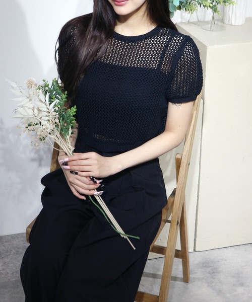 JilLA(ジルア)の「Short Mesh Knit / ショート丈メッシュニット(Tシャツ/カットソー・レディース・ホワイト/ブラック・FREE)」の2枚目の写真