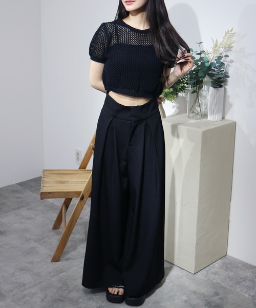 JilLA(ジルア)の「Short Mesh Knit / ショート丈メッシュニット(Tシャツ/カットソー・レディース・ホワイト/ブラック・FREE)」の7枚目の写真