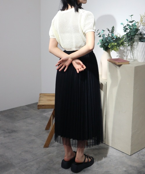 JilLA(ジルア)の「Short Mesh Knit / ショート丈メッシュニット(Tシャツ/カットソー・レディース・ホワイト/ブラック・FREE)」の5枚目の写真