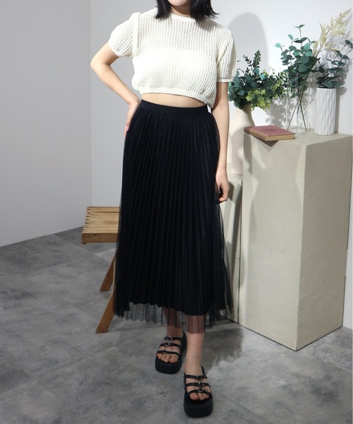 JilLA(ジルア)の「Short Mesh Knit / ショート丈メッシュニット(Tシャツ/カットソー・レディース・ホワイト/ブラック・FREE)」の4枚目の写真