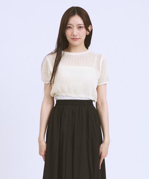 JilLA(ジルア)の「Short Mesh Knit / ショート丈メッシュニット(Tシャツ/カットソー・レディース・ホワイト/ブラック・FREE)」の12枚目の写真
