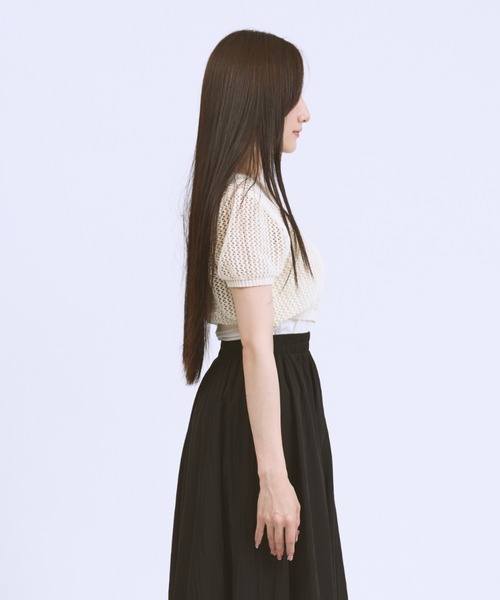 JilLA(ジルア)の「Short Mesh Knit / ショート丈メッシュニット(Tシャツ/カットソー・レディース・ホワイト/ブラック・FREE)」の13枚目の写真