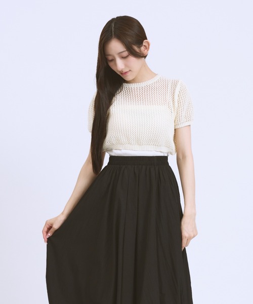 JilLA(ジルア)の「Short Mesh Knit / ショート丈メッシュニット(Tシャツ/カットソー・レディース・ホワイト/ブラック・FREE)」の15枚目の写真