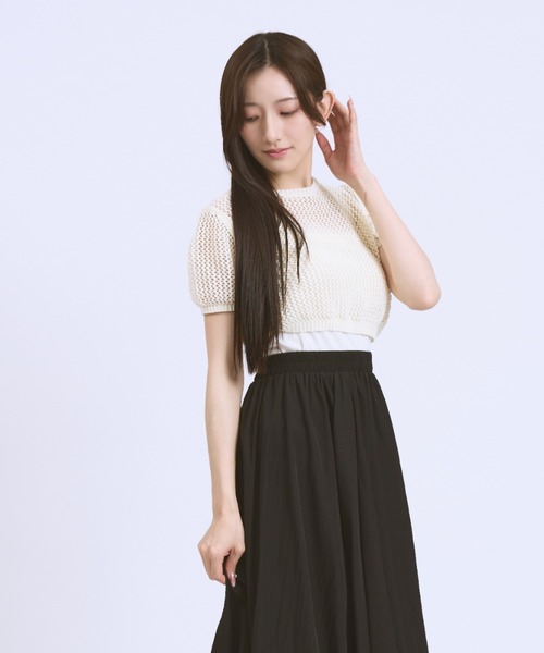 JilLA(ジルア)の「Short Mesh Knit / ショート丈メッシュニット(Tシャツ/カットソー・レディース・ホワイト/ブラック・FREE)」の16枚目の写真