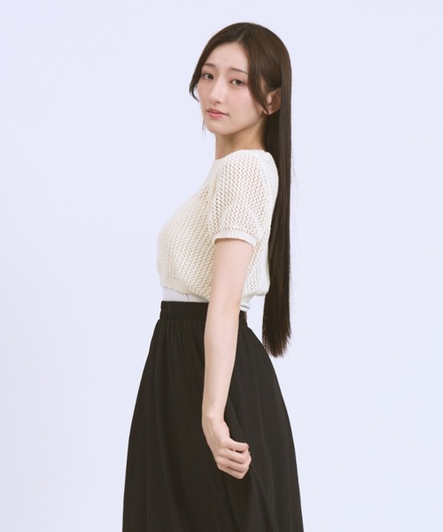 JilLA(ジルア)の「Short Mesh Knit / ショート丈メッシュニット(Tシャツ/カットソー・レディース・ホワイト/ブラック・FREE)」の17枚目の写真