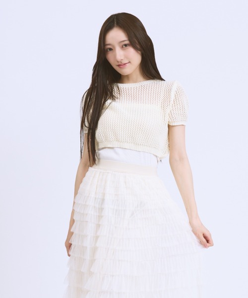 JilLA(ジルア)の「Short Mesh Knit / ショート丈メッシュニット(Tシャツ/カットソー・レディース・ホワイト/ブラック・FREE)」の18枚目の写真