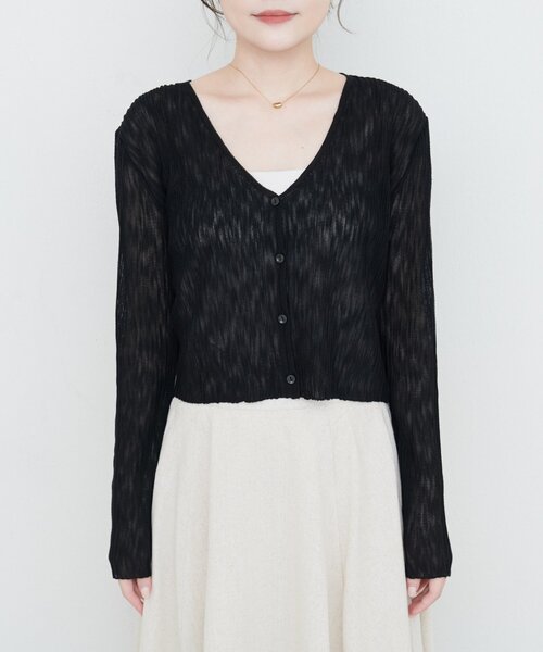 natural couture(ナチュラルクチュール)の「【WEB限定】針抜きリブVネックシアーカーディガン(カーディガン/ボレロ・レディース・サックスブルー/イエロー/ラベンダー/オフホワイト/ブラック・FREE)」の8枚目の写真