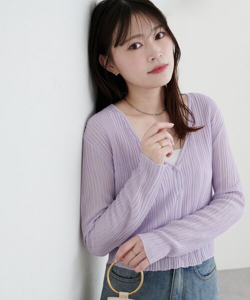 WEB限定】針抜きリブVネックシアーカーディガン（カーディガン/ボレロ