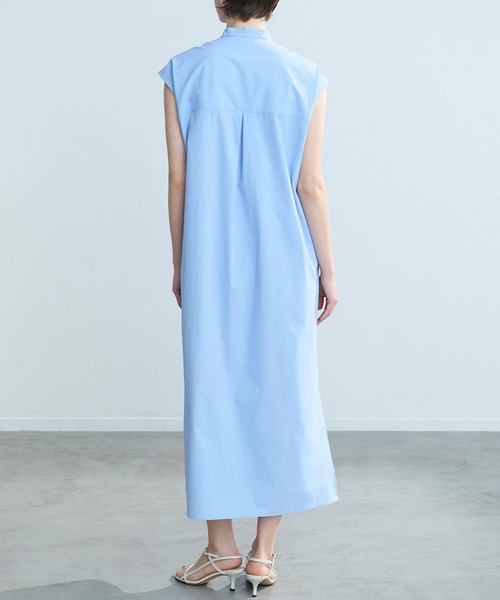 【タイムセール】【CORCOVADO】ノースリーブシャツワンピース 青 AZUL BY MOUSSY | ウエスト切替袖ギャザーノースリーブ