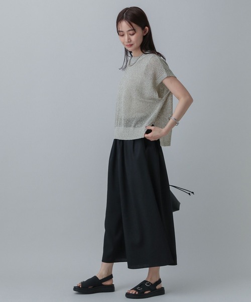 GLOBAL WORK（グローバルワーク）の「MATINEE LINE/メッシュニットフレンチプルオーバー/499714（ニット/セーター・レディース・ホワイト×シルバー/ブラック系その他/ベージュ・MEDIUM/LARGE）」の6枚目の写真