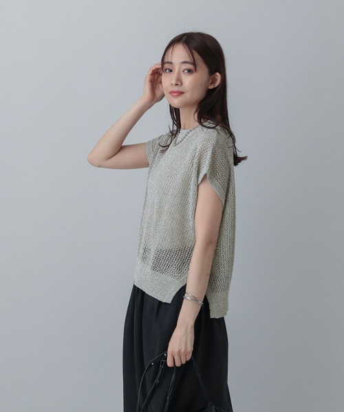 GLOBAL WORK（グローバルワーク）の「MATINEE LINE/メッシュニットフレンチプルオーバー/499714（ニット/セーター・レディース・ホワイト×シルバー/ブラック系その他/ベージュ・MEDIUM/LARGE）」の8枚目の写真