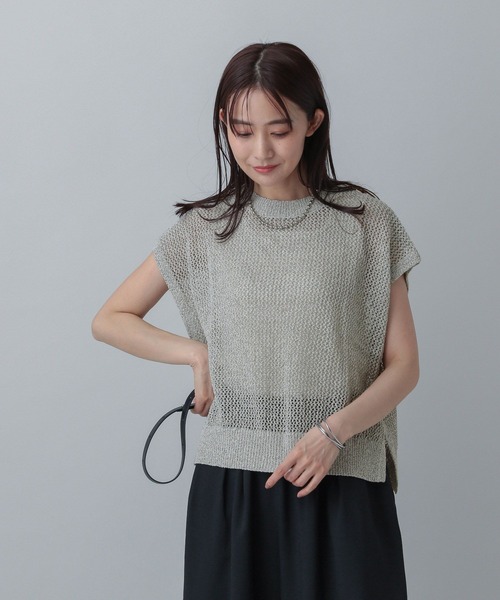 GLOBAL WORK（グローバルワーク）の「MATINEE LINE/メッシュニットフレンチプルオーバー/499714（ニット/セーター・レディース・ホワイト×シルバー/ブラック系その他/ベージュ・MEDIUM/LARGE）」の9枚目の写真