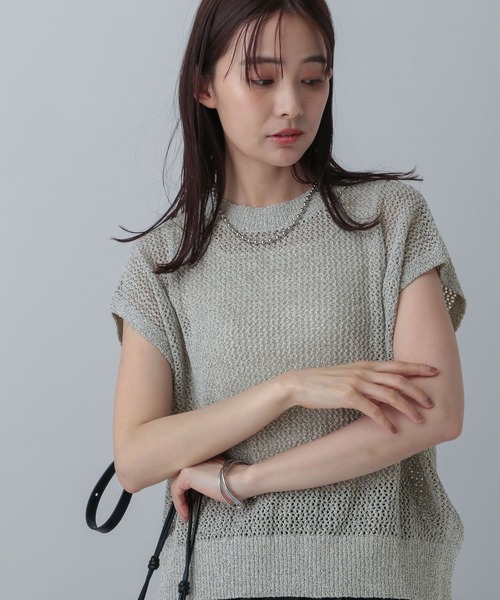 GLOBAL WORK（グローバルワーク）の「MATINEE LINE/メッシュニットフレンチプルオーバー/499714（ニット/セーター・レディース・ホワイト×シルバー/ブラック系その他/ベージュ・MEDIUM/LARGE）」の10枚目の写真