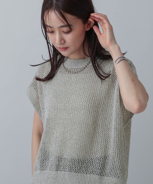 GLOBAL WORK（グローバルワーク）の「MATINEE LINE/メッシュニットフレンチプルオーバー/499714（ニット/セーター・レディース・ホワイト×シルバー/ブラック系その他/ベージュ・MEDIUM/LARGE）」の11枚目の写真