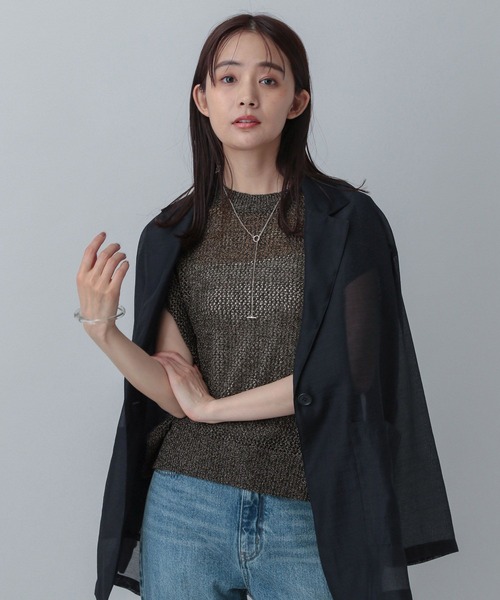 GLOBAL WORK（グローバルワーク）の「MATINEE LINE/メッシュニットフレンチプルオーバー/499714（ニット/セーター・レディース・ホワイト×シルバー/ブラック系その他/ベージュ・MEDIUM/LARGE）」の15枚目の写真