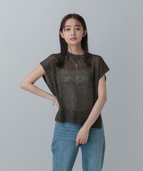 GLOBAL WORK（グローバルワーク）の「MATINEE LINE/メッシュニットフレンチプルオーバー/499714（ニット/セーター・レディース・ホワイト×シルバー/ブラック系その他/ベージュ・MEDIUM/LARGE）」の17枚目の写真