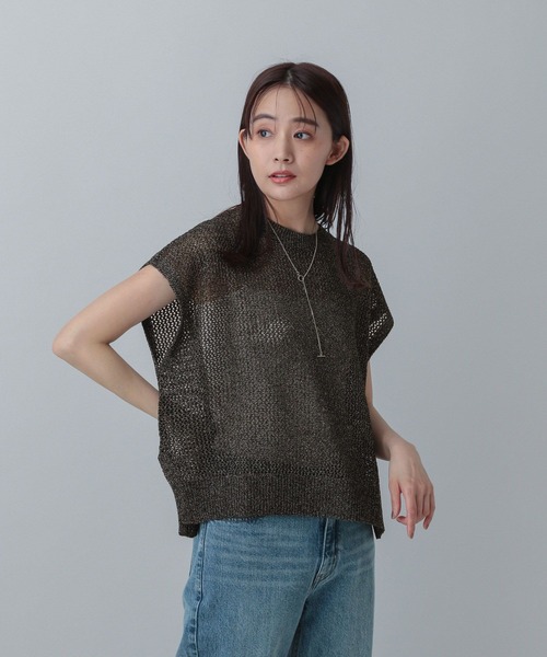 GLOBAL WORK（グローバルワーク）の「MATINEE LINE/メッシュニットフレンチプルオーバー/499714（ニット/セーター・レディース・ホワイト×シルバー/ブラック系その他/ベージュ・MEDIUM/LARGE）」の18枚目の写真