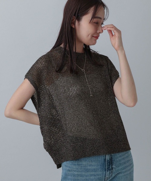 GLOBAL WORK（グローバルワーク）の「MATINEE LINE/メッシュニットフレンチプルオーバー/499714（ニット/セーター・レディース・ホワイト×シルバー/ブラック系その他/ベージュ・MEDIUM/LARGE）」の21枚目の写真