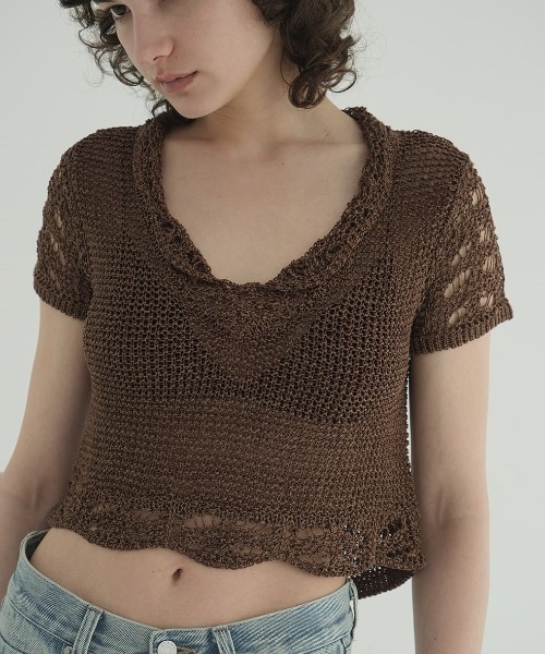 CLANE CROPPED CROCHET KNIT TOPS 18106-2222（ニット/セーター