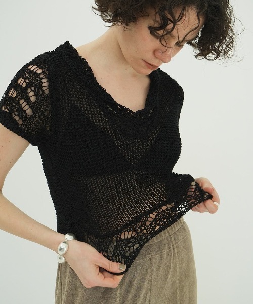 CLANE CROPPED CROCHET KNIT TOPS 18106-2222（ニット/セーター
