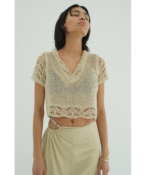 トップス CLANE CROPPED CROCHET KNIT TOPS CLANE CROPPED CROCHET KNIT TOPS 18106-2222（ニット/セーター