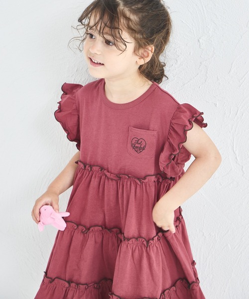 pairmanon(ペアマノン)の「【UVカット】【吸水速乾】【接触冷感】サマーファンクション 刺繍 メローティアードOP(ワンピース・キッズ・ピンク/レッド系その他/ブラック・100/110/120/130/140/150/90)」の3枚目の写真