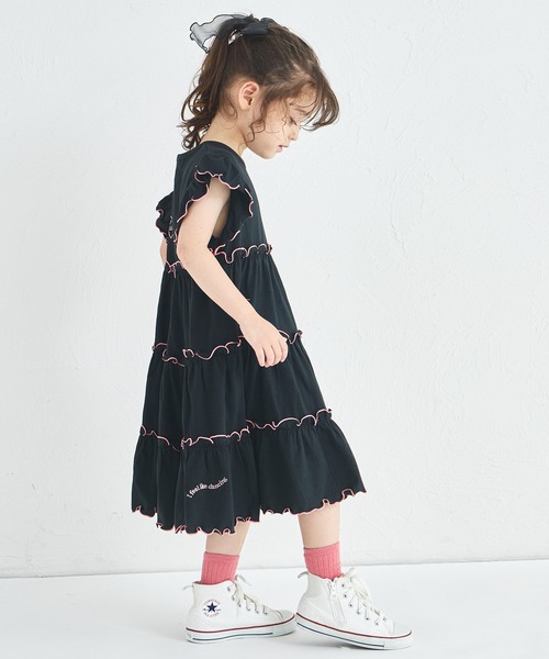 pairmanon(ペアマノン)の「【UVカット】【吸水速乾】【接触冷感】サマーファンクション 刺繍 メローティアードOP(ワンピース・キッズ・ピンク/レッド系その他/ブラック・100/110/120/130/140/150/90)」の1枚目の写真