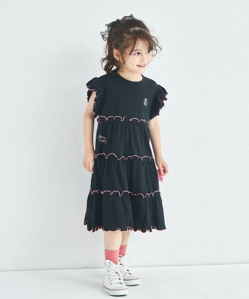 pairmanon(ペアマノン)の「【UVカット】【吸水速乾】【接触冷感】サマーファンクション 刺繍 メローティアードOP(ワンピース・キッズ・ピンク/レッド系その他/ブラック・100/110/120/130/140/150/90)」の8枚目の写真