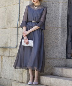 【新品】結婚式 お呼ばれ ラメチュールシフォンドレス ワンピース モカ M etoll. ドレス ラメチュールシフォンドレス ワンピース 結婚式