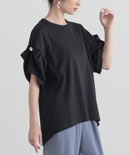 n'OrLABEL（ノアールレーベル）の「『スラッシュ開きドレープカットソー』（Tシャツ/カットソー・レディース・オフホワイト/ブルー/ブラック・1/2）」の16枚目の写真