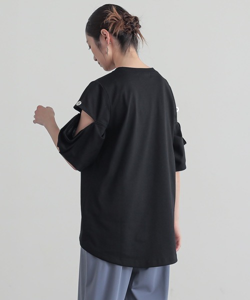 n'OrLABEL（ノアールレーベル）の「『スラッシュ開きドレープカットソー』（Tシャツ/カットソー・レディース・オフホワイト/ブルー/ブラック・1/2）」の15枚目の写真